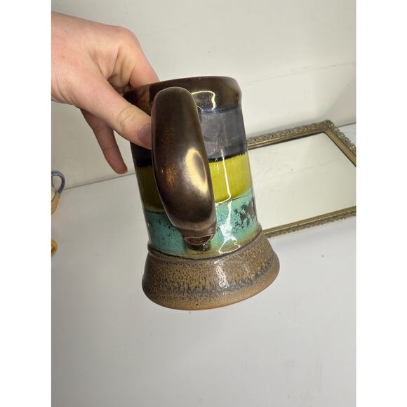 Eduardo Vega Art Pottery Cuenca Ecuador Green Bronze Vintage Half Pint Mug - Picture 7 of 10